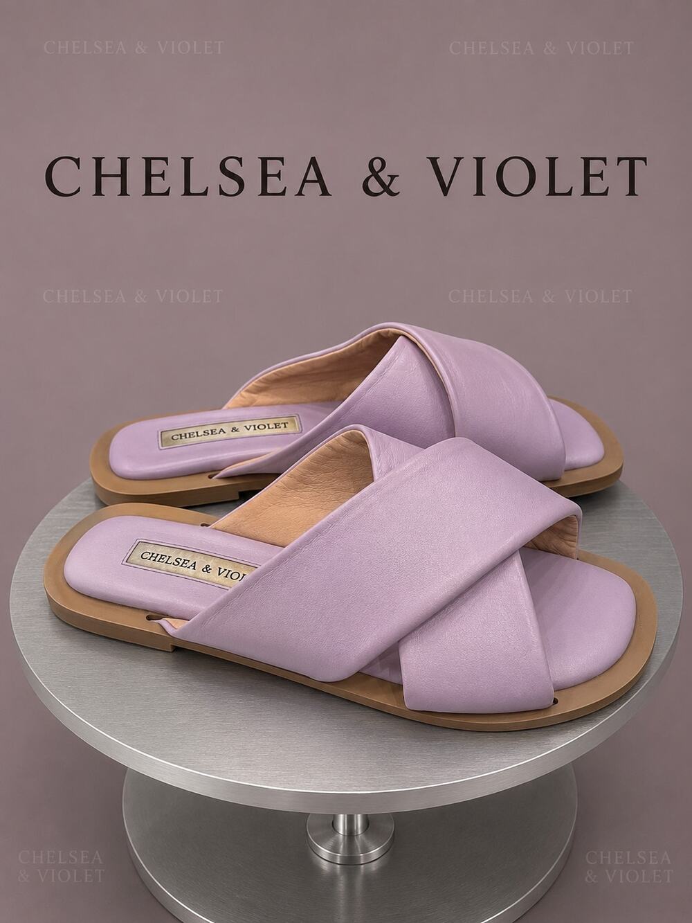 Chelsea & Violet Jacey Cross Band Leather Slide Sandals Size 6